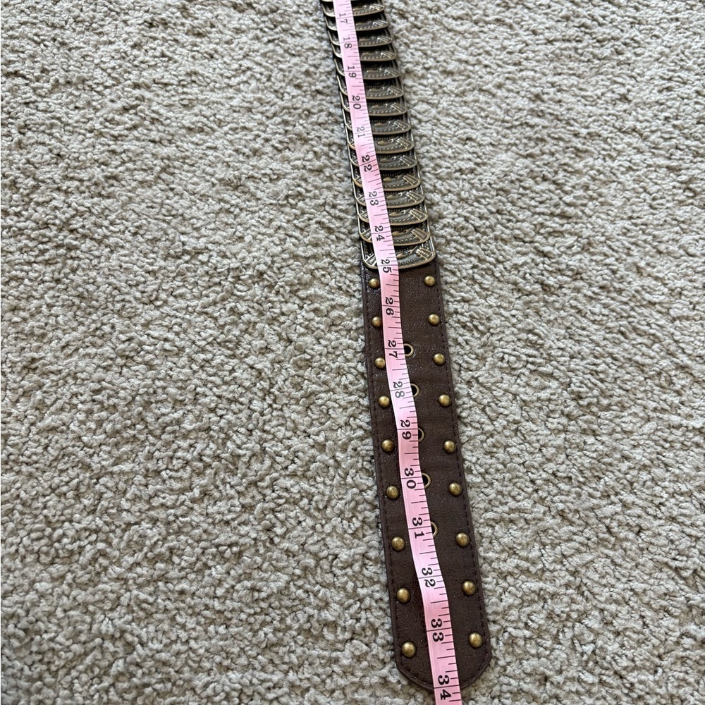 Brown and Bronze Metal And Faux Leather Stretch Belt - Picture 4 of 8